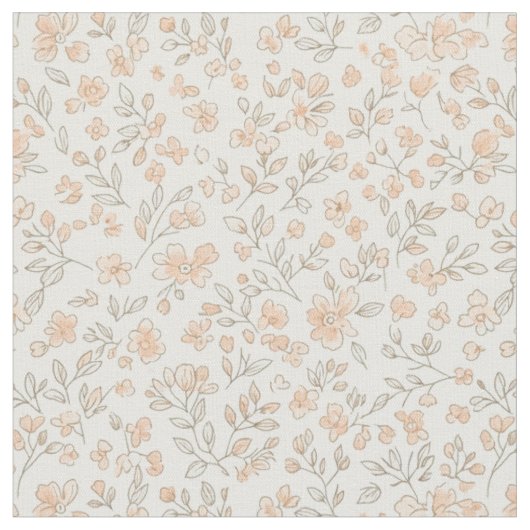 Soft Peach 1940s Vintage Utility Floral ファブリック (クローズアップ)
