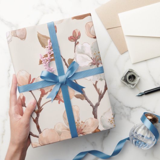 Soft Peach Blossom Ivory Floral Pattern ラッピングペーパー (ギフト)