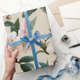 Soft Peach Blossom Ivory Floral Pattern ラッピングペーパー