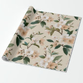 Soft Peach Blossom Ivory Floral Pattern ラッピングペーパー (アンロールド)