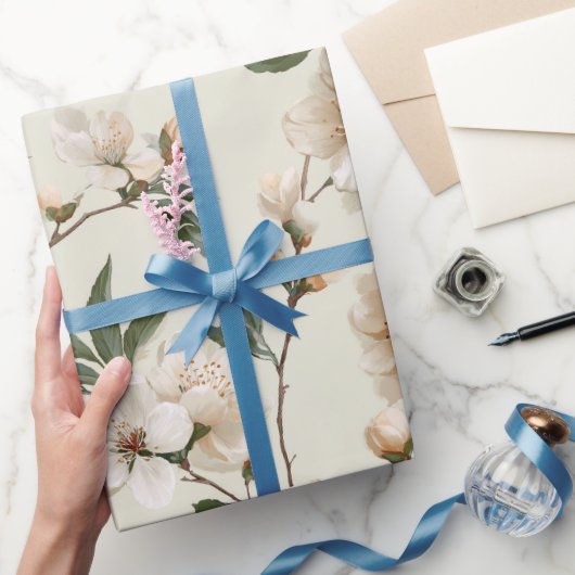 Soft Peach Blossom Ivory Floral Pattern ラッピングペーパー (ギフト)