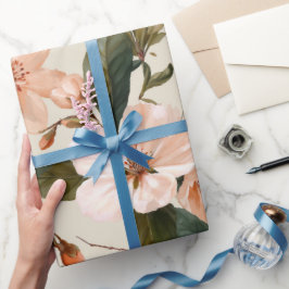 Soft Peach Blossom Ivory Floral Pattern ラッピングペーパー