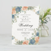 Soft Peach Blue Floral Arch Wedding 招待状 (スタンド正面)