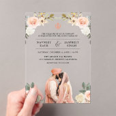 Soft Peach Floral Anand Karaj Indian Sikh Wedding アクリル招待状 (インサイチュ (ポータブル))
