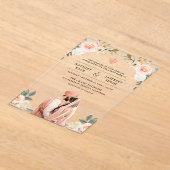 Soft Peach Floral Anand Karaj Indian Sikh Wedding アクリル招待状 (レイダウン)