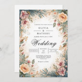 Soft Peach Floral Archway Wedding 招待状 (正面/裏面)