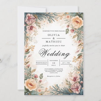 Soft Peach Floral Archway Wedding 招待状