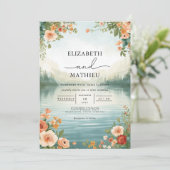 Soft Peach Floral Lakeside Wedding 招待状 (スタンド正面)