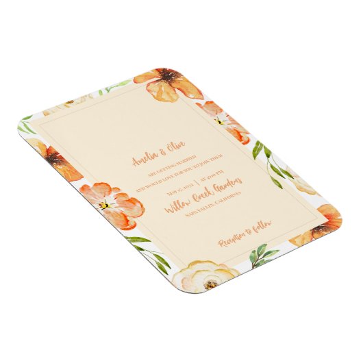 Soft Peach Floral Magnetic Wedding Invitation マグネット (右側)