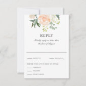 Soft  Peach Floral Watercolor Wedding Reply 出欠カード (正面)