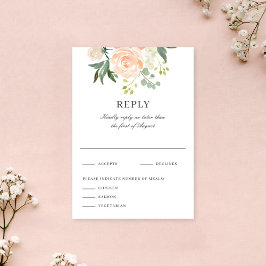 Soft  Peach Floral Watercolor Wedding Reply 出欠カード