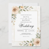 Soft Peach Foliage Accent Wedding 招待状 (正面)