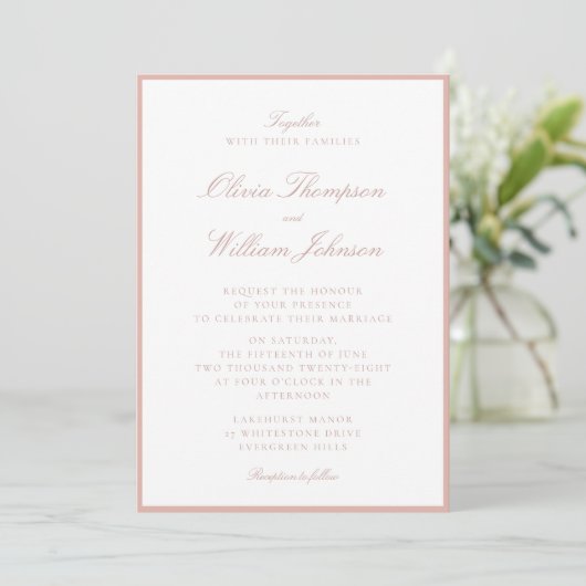Soft Peach Framed Wedding Invitation 招待状 (スタンド正面)