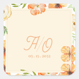 Soft Peach Garden Floral Monogram Wedding スクエアシール