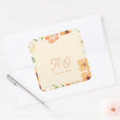 Soft Peach Garden Floral Monogram Wedding スクエアシール (封筒)