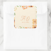 Soft Peach Garden Floral Monogram Wedding スクエアシール (バッグ)