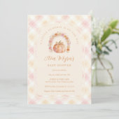 Soft Peach Gingham Pumpkin Baby Shower TMF26 招待状 (スタンド正面)