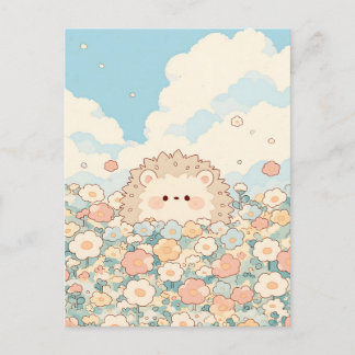 Soft Peach Meadow Kawaii Hedgehog ポストカード