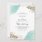 Soft Peach Mint Botanical Wedding 招待状 (正面)
