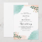 Soft Peach Mint Botanical Wedding 招待状 (正面/裏面)