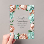 Soft Peach & Mint Modern Botanical Wedding アクリル招待状 (インサイチュ (ポータブル))