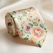Soft Peach Rose Floral ネクタイ