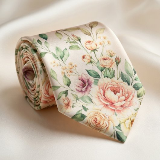 Soft Peach Rose Floral ネクタイ