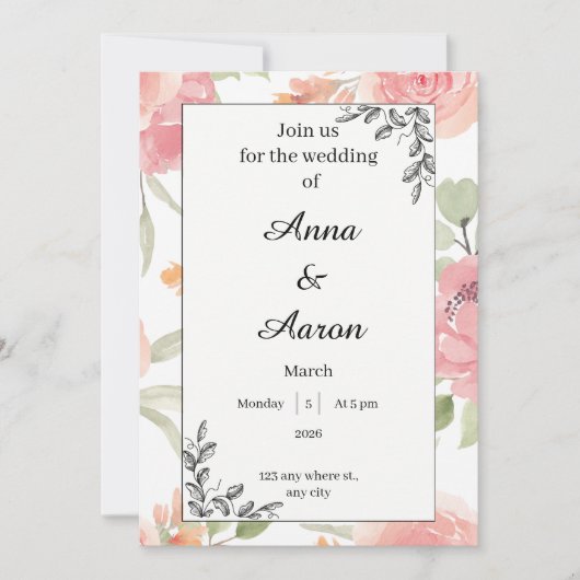 Soft Peach Spring Garden Wedding Invitation 招待状 (正面)