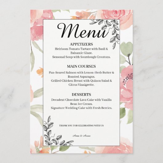 Soft Peach Spring Garden Wedding Menu メニュー (正面)
