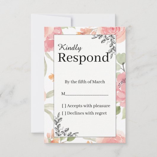 Soft Peach Spring Garden Wedding RSVP (正面)