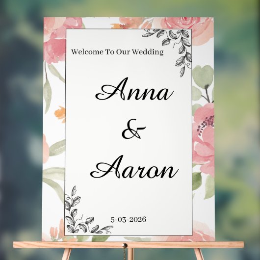 Soft Peach Spring Garden Wedding Welcome Sign アクリルサイン (ニュートラル)