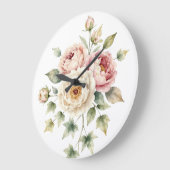 Soft Peony Bouquet Watercolor Elegance ラージ壁時計 (傾斜)
