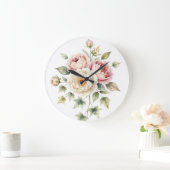 Soft Peony Bouquet Watercolor Elegance ラージ壁時計 (ホーム)
