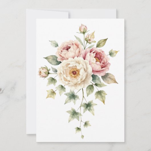 Soft Peony Bouquet Watercolor Elegance 招待状 (正面)