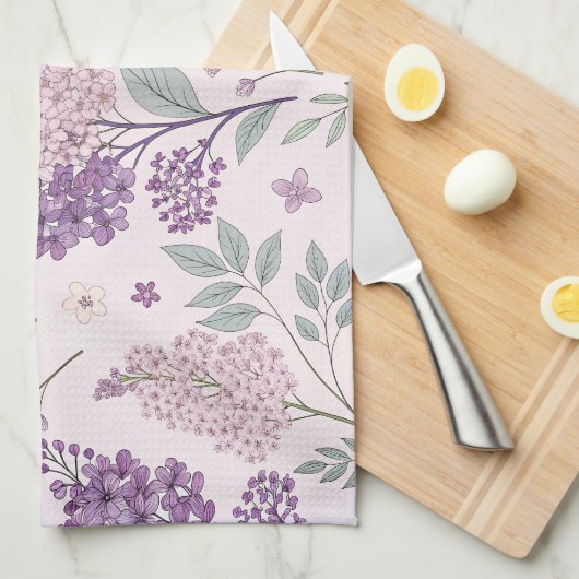 Soft Pink and Purple Lilac Floral Pattern   キッチンタオル (四つ折り)