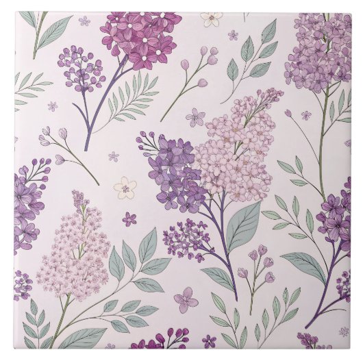 Soft Pink and Purple Lilac Floral Pattern   タイル (正面)