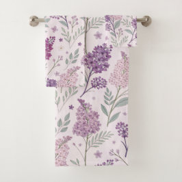 Soft Pink and Purple Lilac Floral Pattern   バスタオルセット