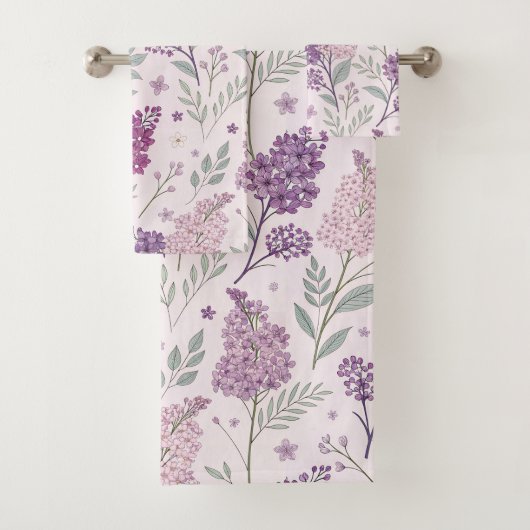 Soft Pink and Purple Lilac Floral Pattern   バスタオルセット (インサイチュ)