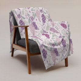 Soft Pink and Purple Lilac Floral Pattern   フリースブランケット