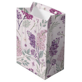 Soft Pink and Purple Lilac Floral Pattern   ミディアムペーパーバッグ