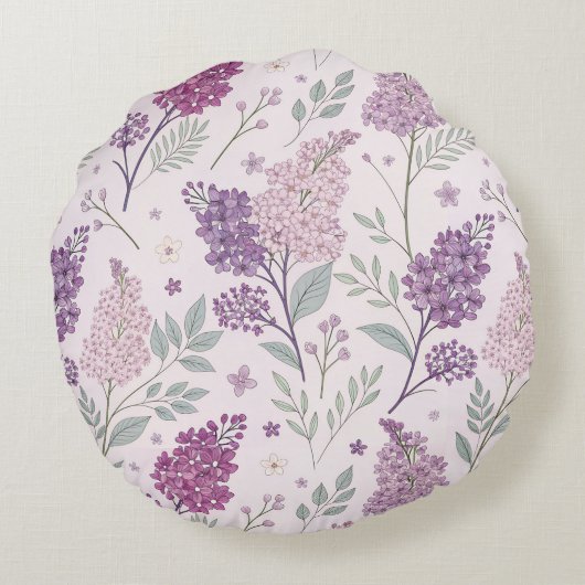 Soft Pink and Purple Lilac Floral Pattern   ラウンドクッション (裏面)