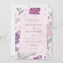 Soft Pink and Purple Lilac Floral Wedding  招待状