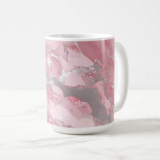 Soft Pink and Silver Marble-Like Pattern コーヒーマグカップ (正面右)