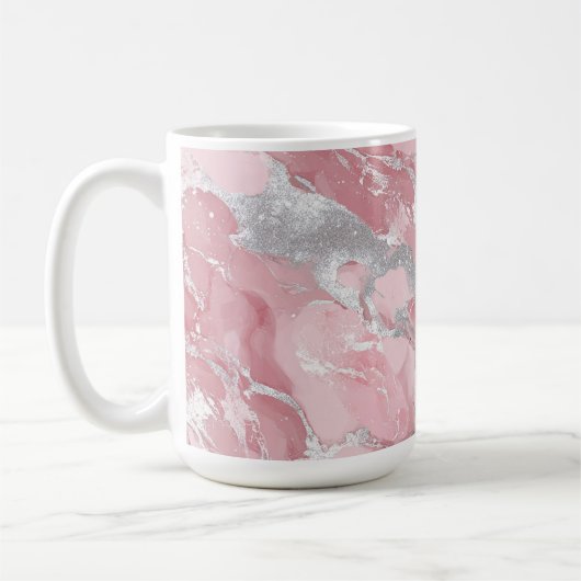 Soft Pink and Silver Marble-Like Pattern コーヒーマグカップ (左)
