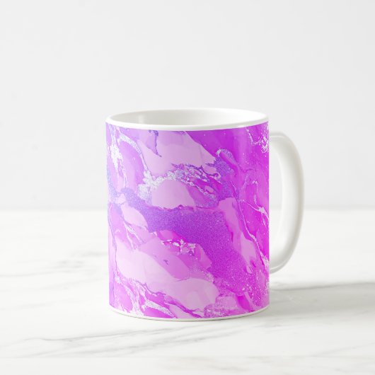 Soft Pink and Silver Marble-Like Pattern コーヒーマグカップ (正面右)