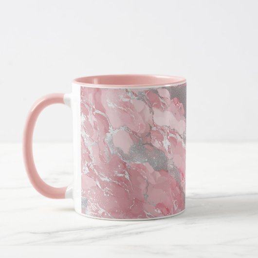 Soft Pink and Silver Marble-Like Pattern マグカップ (左)