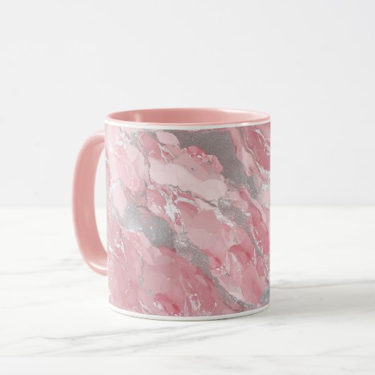 Soft Pink and Silver Marble-Like Pattern マグカップ (正面左)