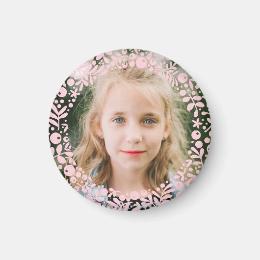 Soft Pink Berry Border Frame Photo マグネット (正面)