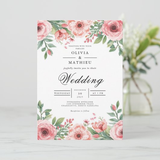 Soft Pink Bloom Floral Arch Wedding 招待状 (スタンド正面)