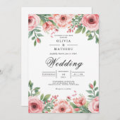 Soft Pink Bloom Floral Arch Wedding 招待状 (正面/裏面)